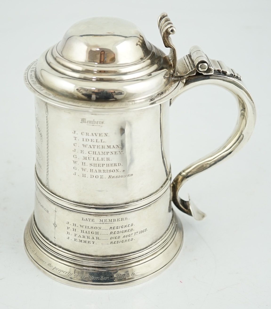 A George II silver tankard with domed cover, by Richard Bayley?